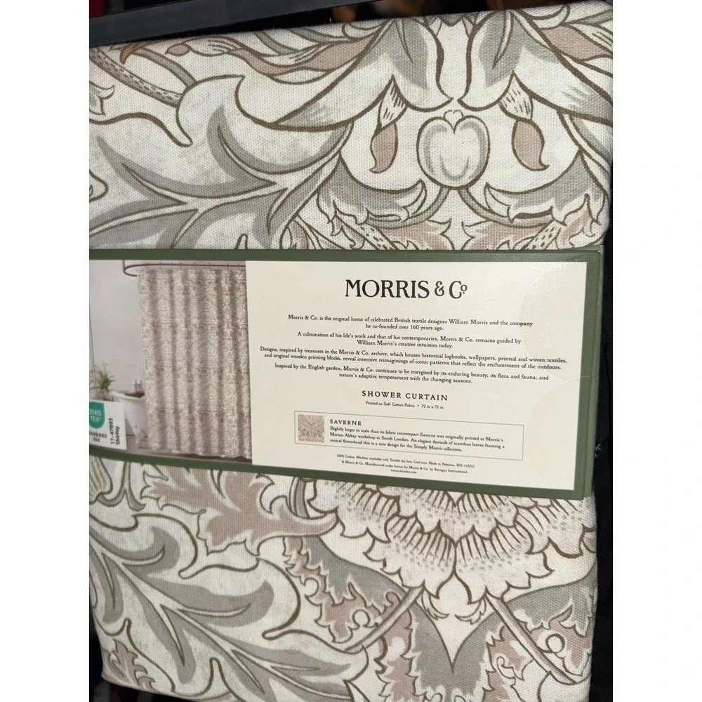 MORRIS & CO. Shower Curtain Floral SAVERNE Crocheted Trim Woven Cotton Shirley